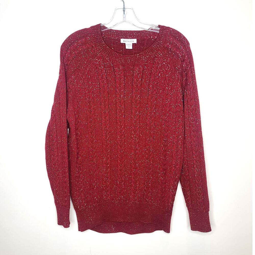 Athleta crossroads red metallic merino blend long sleeve crewneck sweater- SMALL